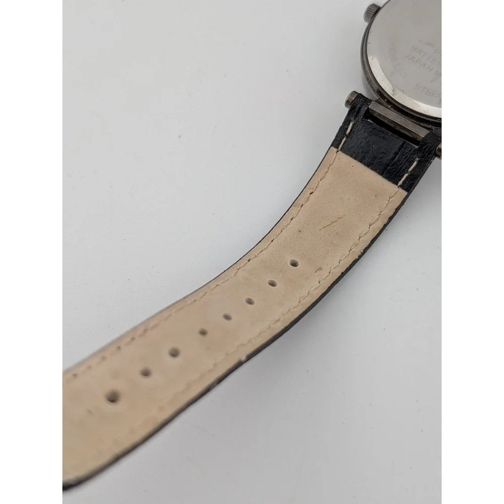IMAN‎ Women's Watch 36mm Case Crystal Bezel Black Leather Band- New Battery